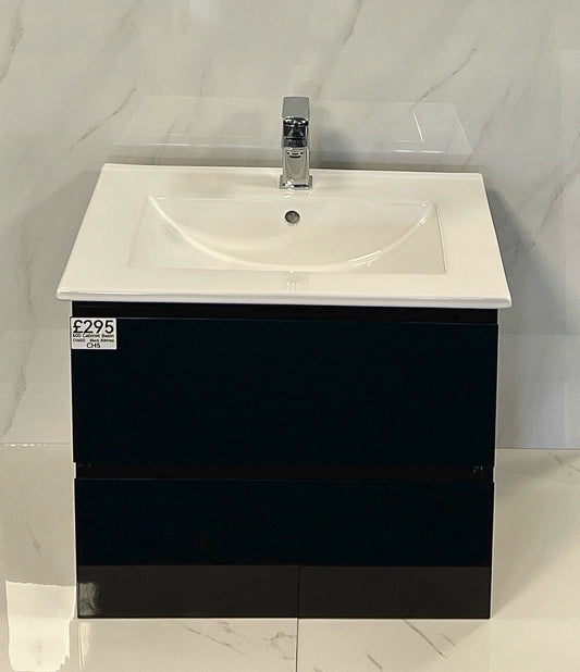 WALL HUNG CABINET WITH BASIN 600 IN BLACK